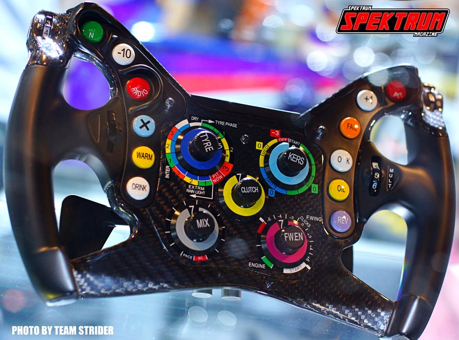 A close up of the Red Bull Formula One car's steering wheel