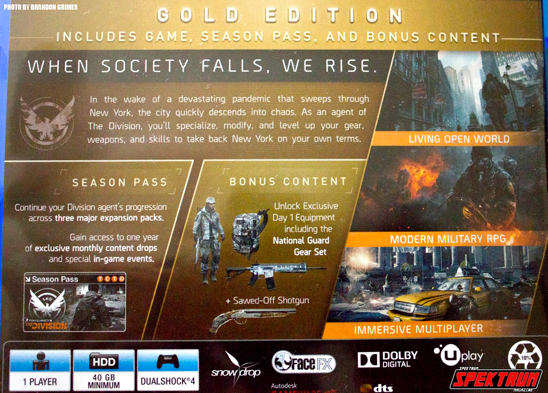 Back of the game case for The Division