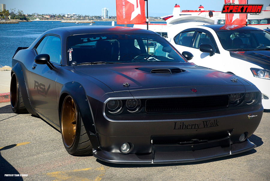 One sweet Dodge Challenger in black near the waterfront